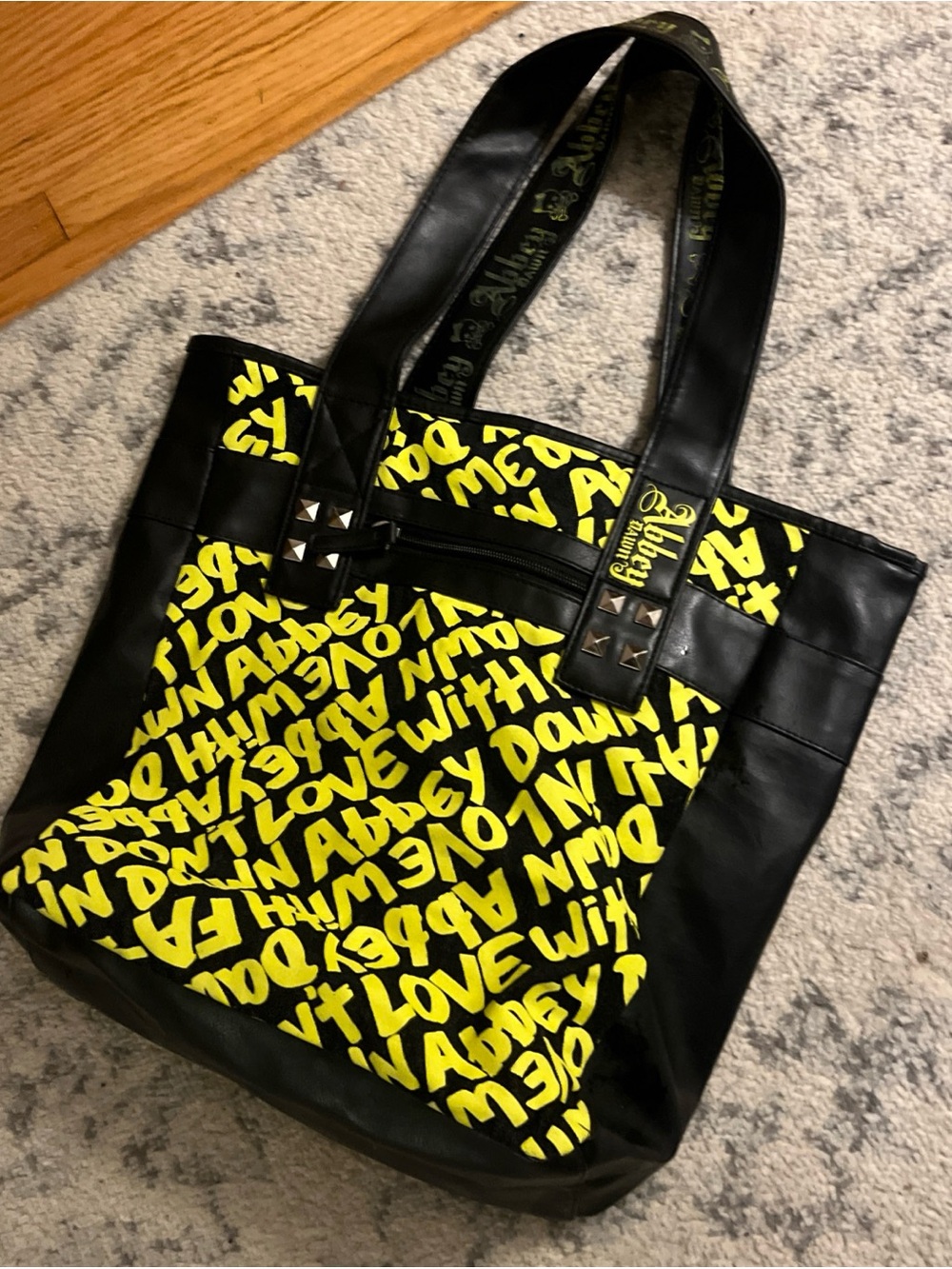 Abbey Dawn Black and Yellow Graphic Tote Bag